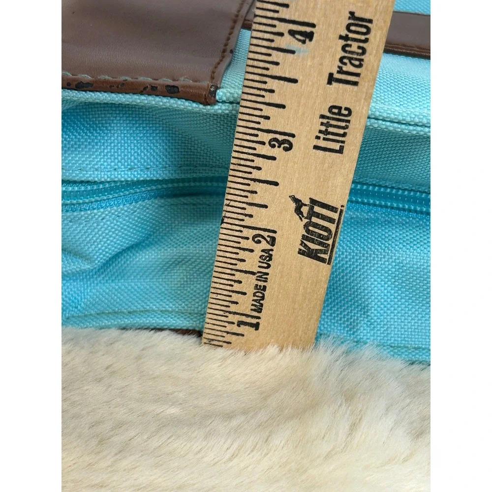 Turquoise Canvas Bible/Book bag Brown Trim Crossbody Briefcase‎ 12 Inch
